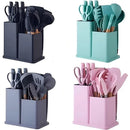 Conjunto Premium de 19 Utensílios de Cozinha em Silicone e Madeira